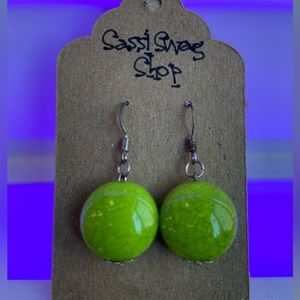 Handmade by SassiSwagShop Neon Green Marble Bead Custom Earrings